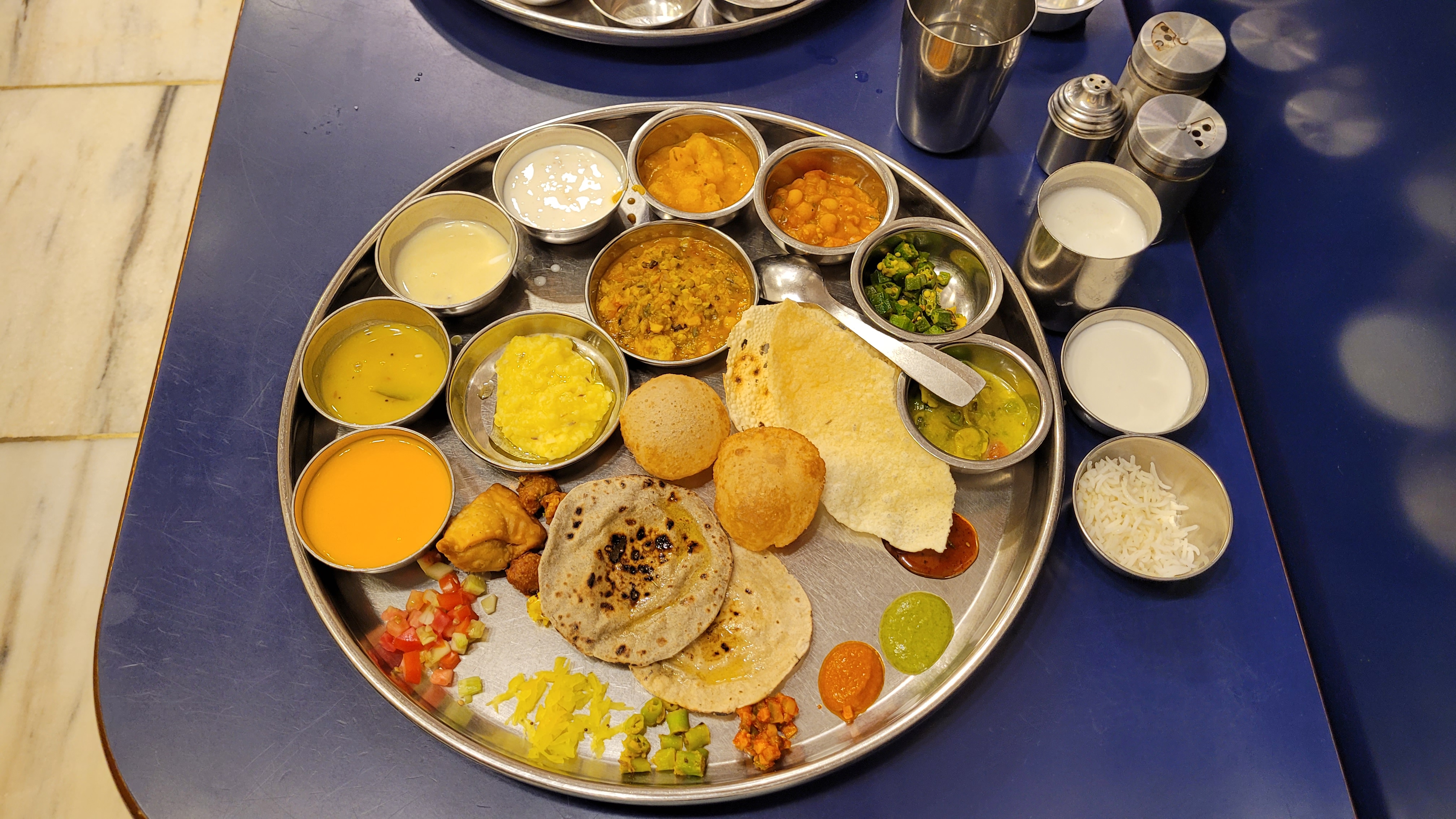 A full thali spread from above